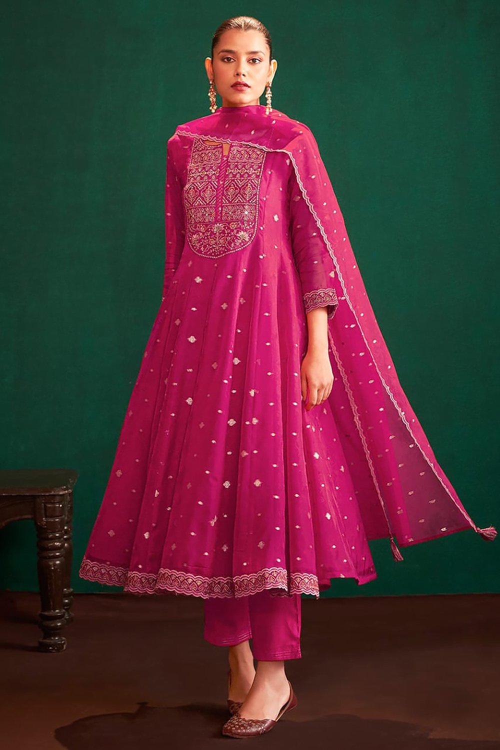 Organza Jacquard Silk Anarkali Suit - Image 2