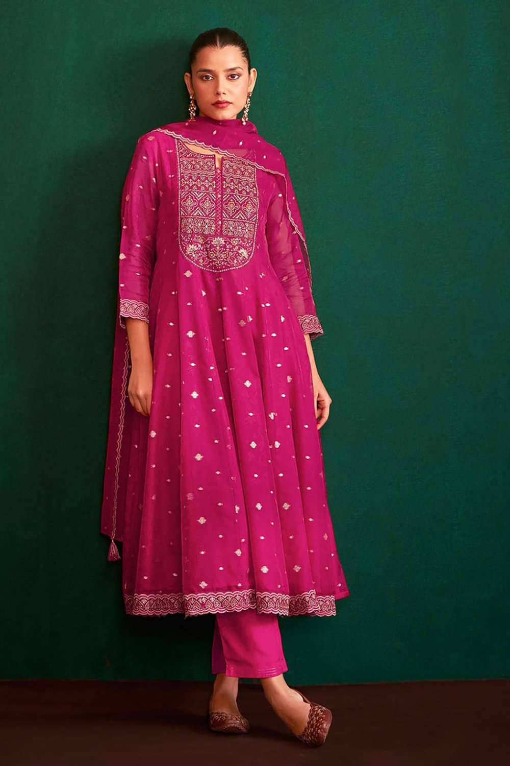 Organza Jacquard Silk Anarkali Suit - Image 3