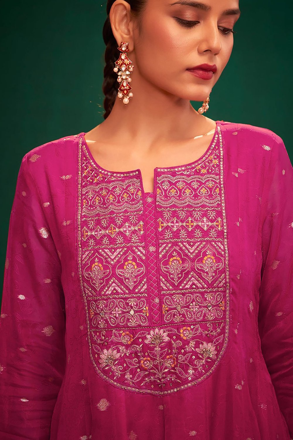 Organza Jacquard Silk Anarkali Suit - Image 4