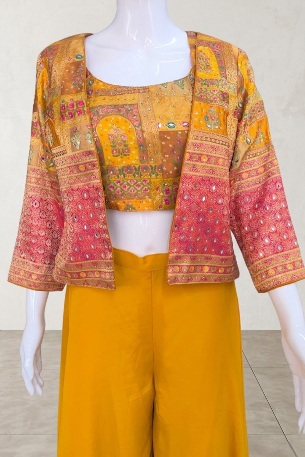 Yellow Flared Palazzo, Blouse & Short Jacket - Image 3