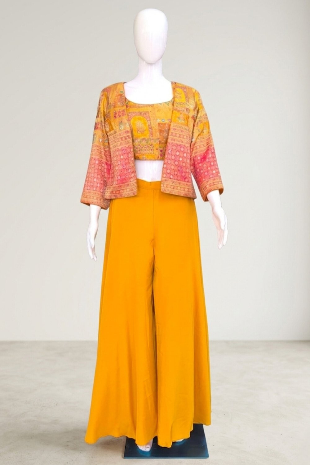 Yellow Flared Palazzo, Blouse & Short Jacket - Image 5