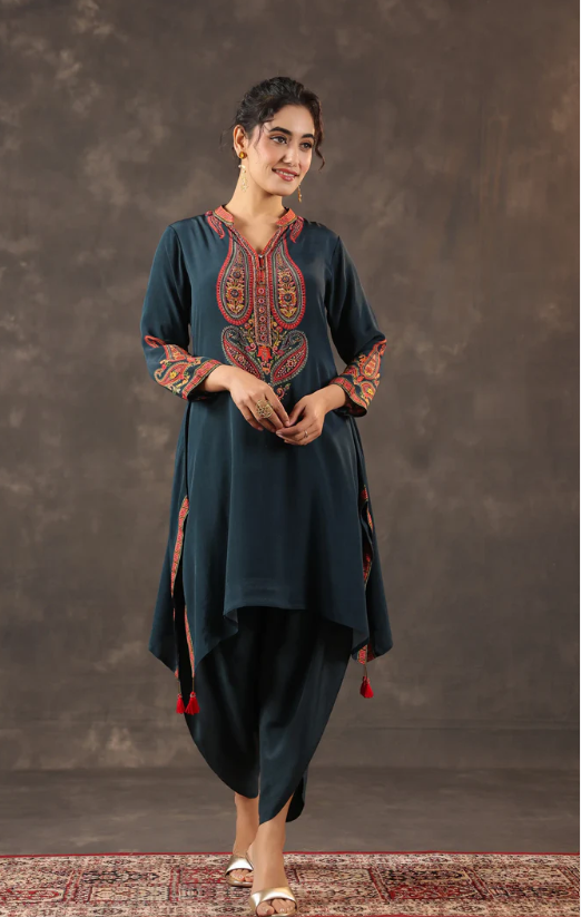 blue-designer-co-ord-set-with-tulip