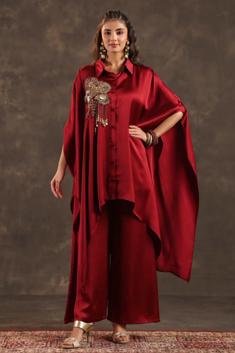 maroon-modal-satin-kaftan-palazzo-suit-with-coin-embellishments