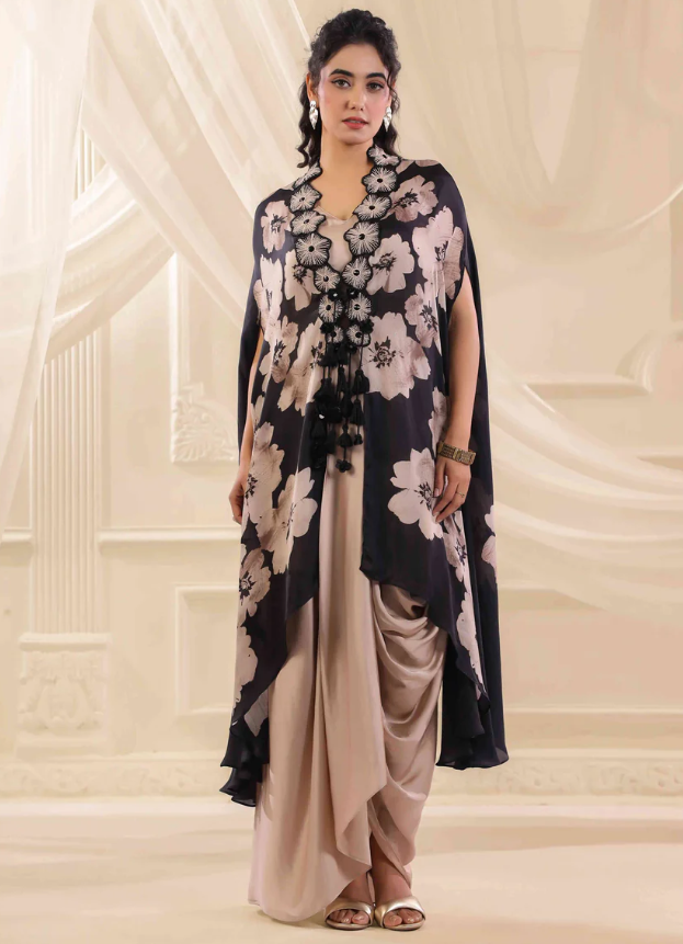 black-beige-silk-indo-western-dresscowl-skirt-crop-top-jacket