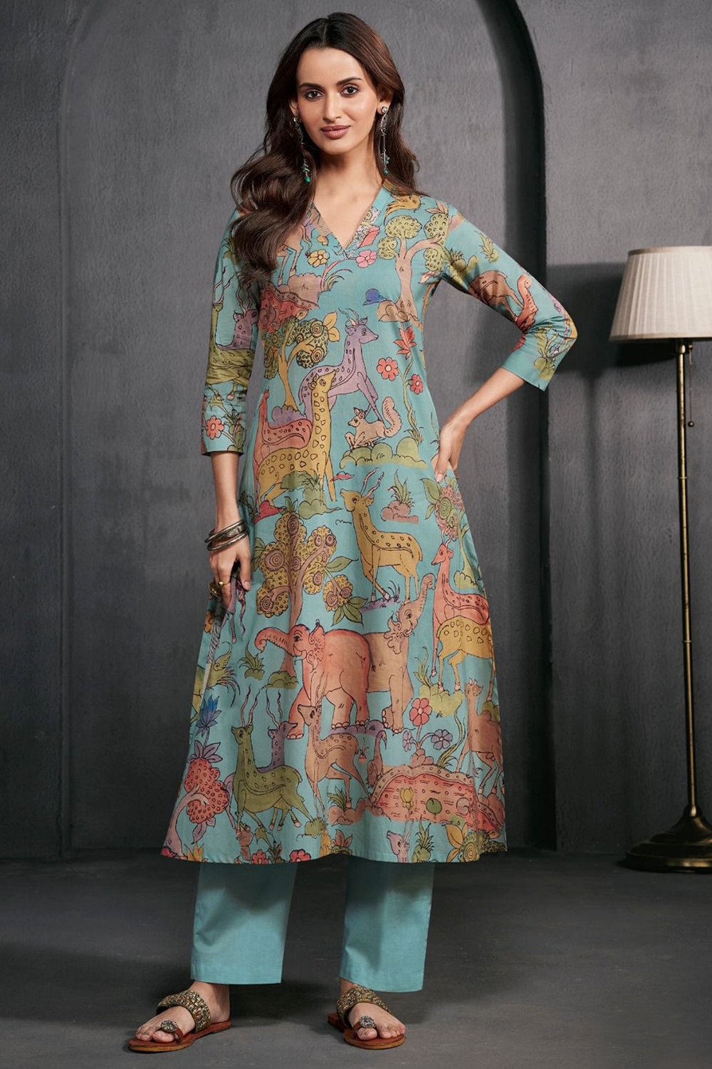sky-blue-animal-print-kurta-set