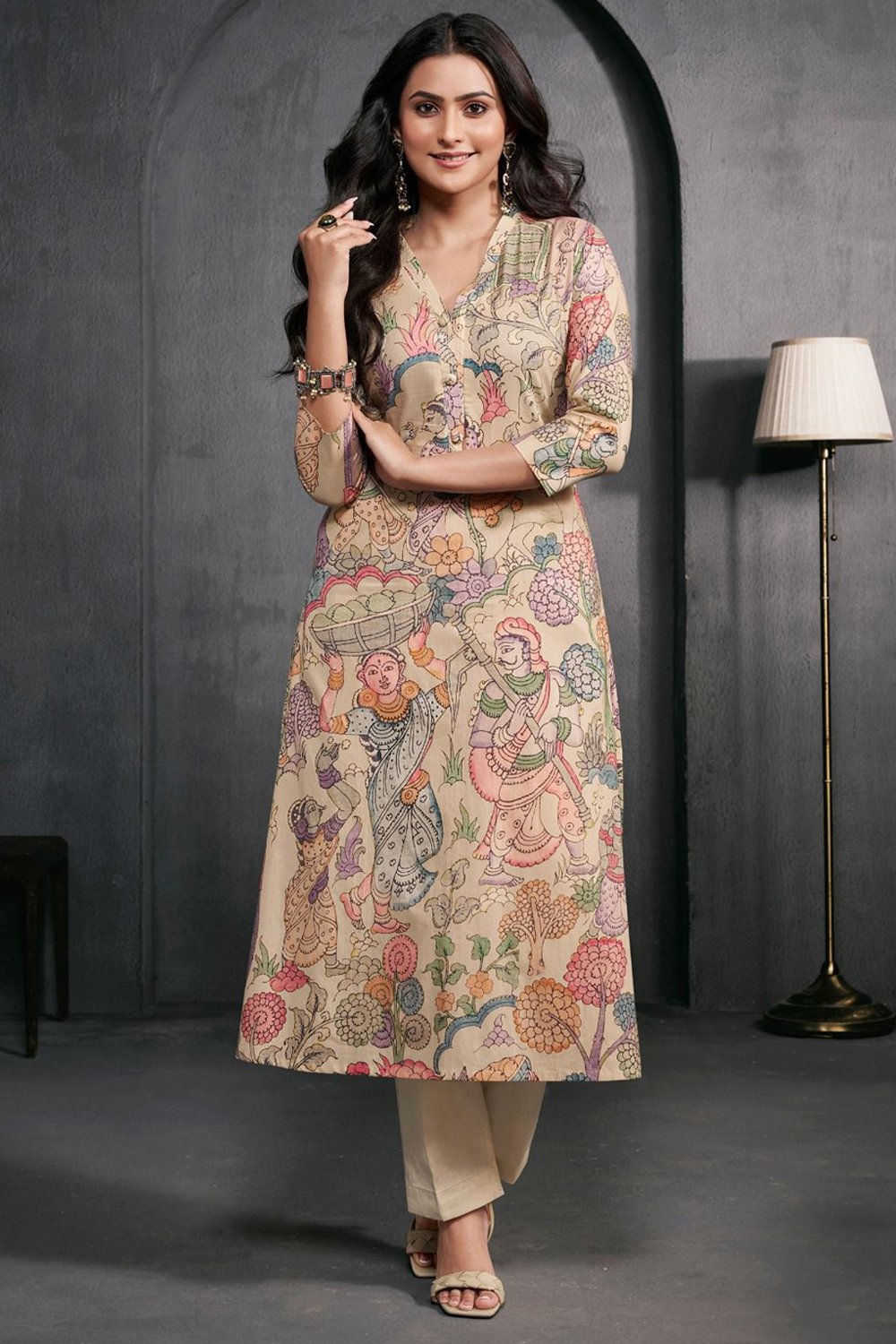 beige-kalamkari-print-kurta-set