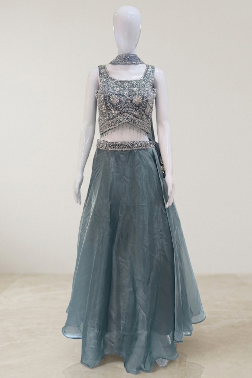 muted-teal-lehenga