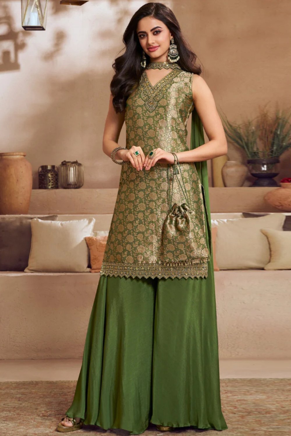 olive-green-banarasi-brocate-sarara-set