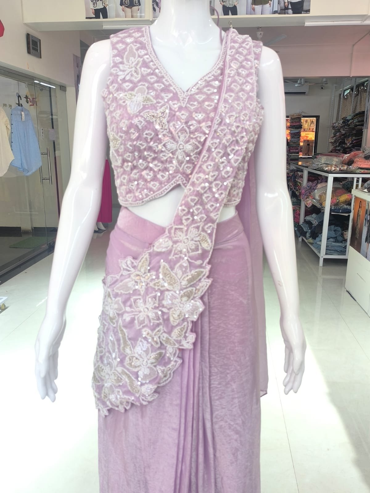 Lavender Ready To Wear Saree - Image 3
