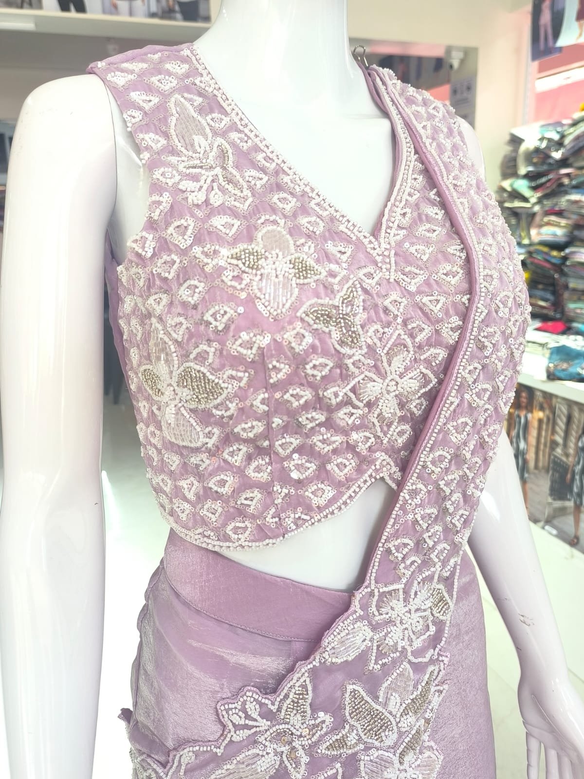 Lavender Ready To Wear Saree - Image 4