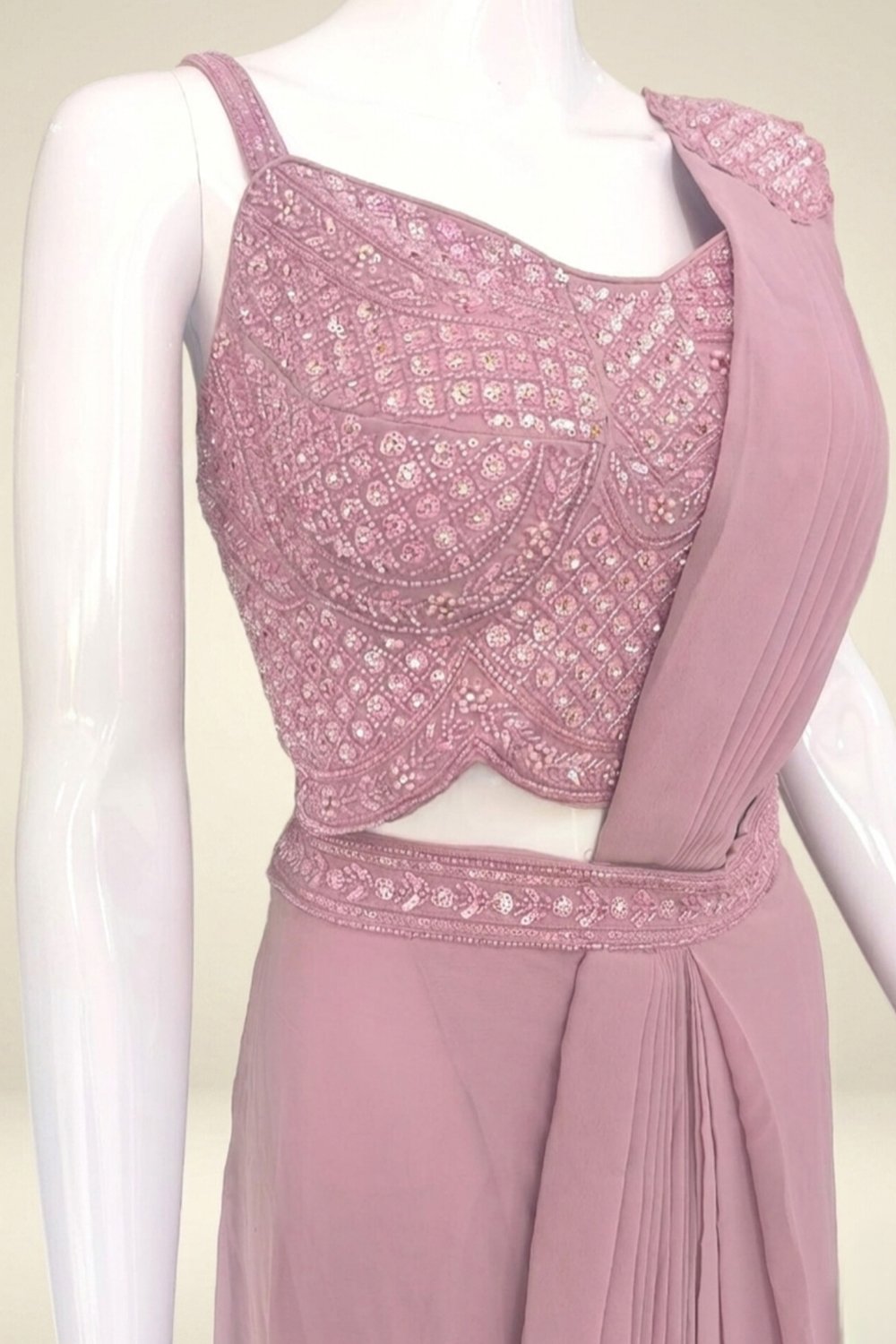 Peach Ready To Wear Saree - Image 3