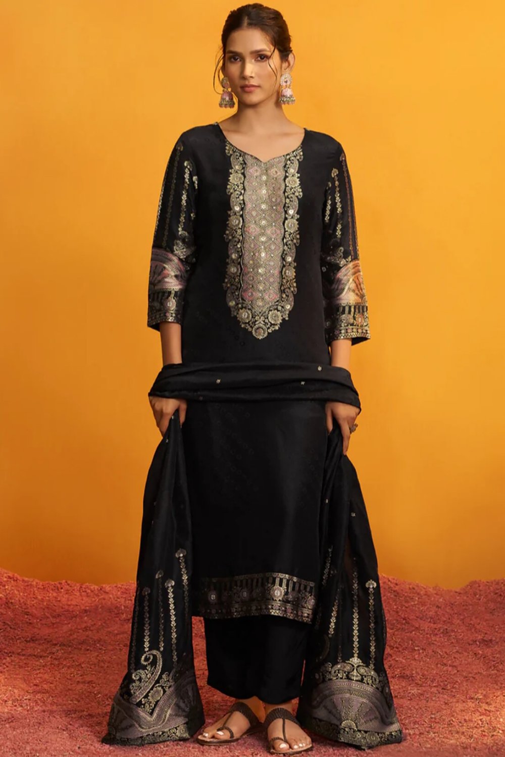 black-russian-jacquard-silk-suit-set
