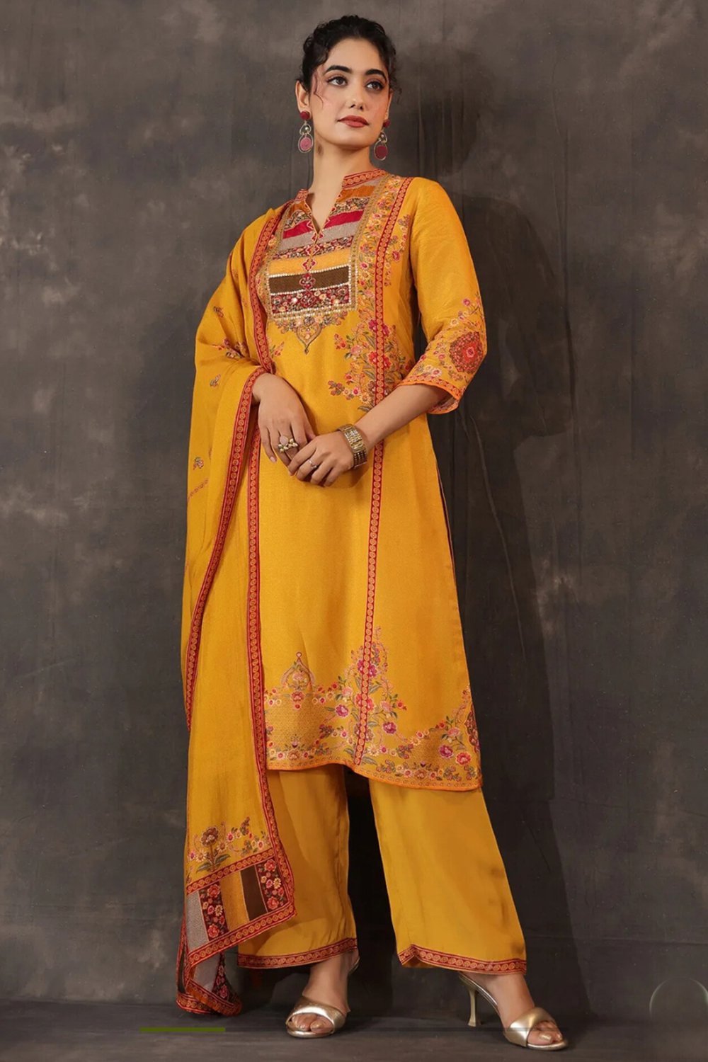mustard-yellow-russian-silk-designer-suit-set