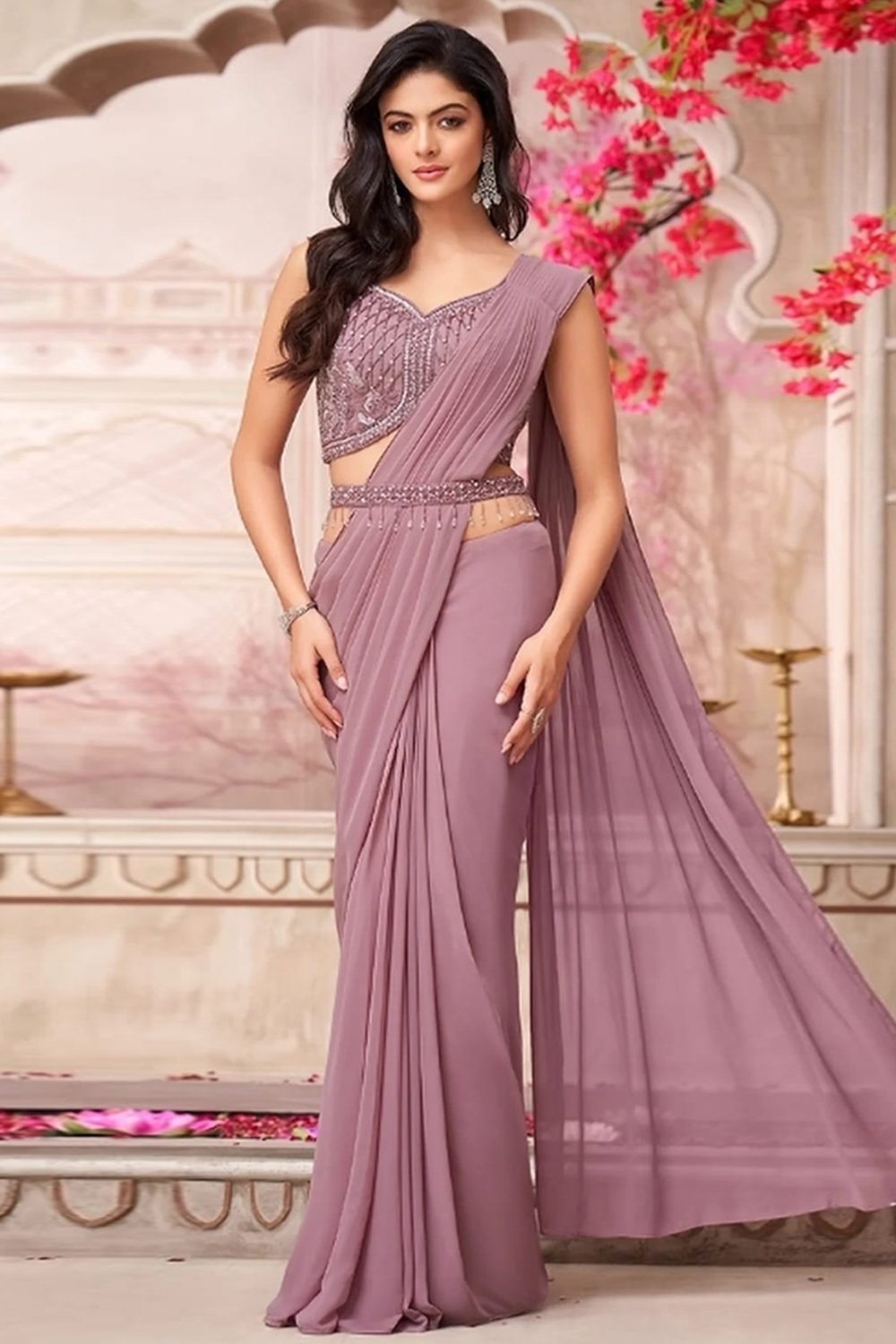 mauve-embroidered-georgette-ready-to-wear-saree