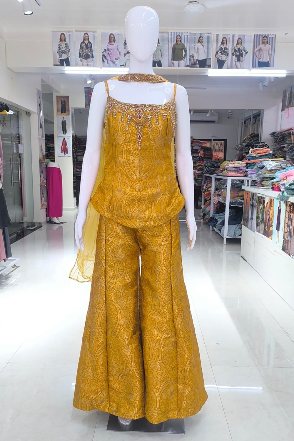 yellow-banarasi-brocade-indo-western-palazzo-set