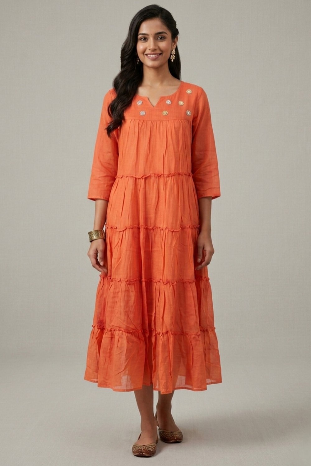 orange-shaded-jamdani-cotton-long-dress