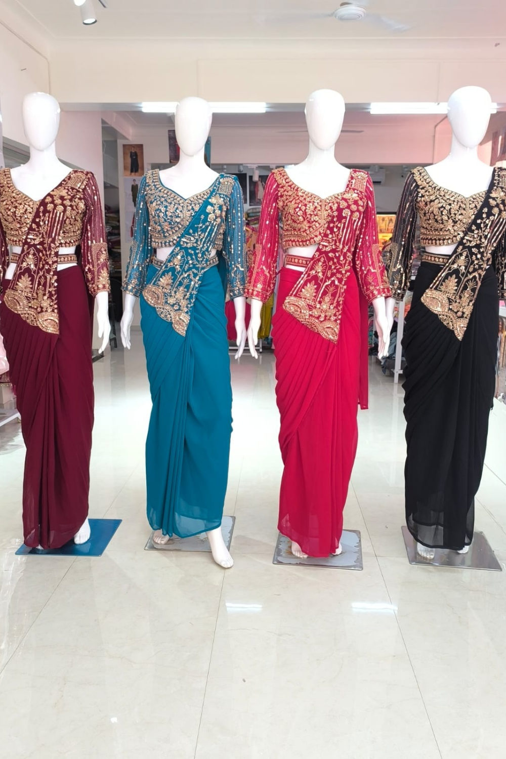 READY TO WEAR ORGANZA SAREE WITH DESIGNER FULL SLEEVES BLOUSE