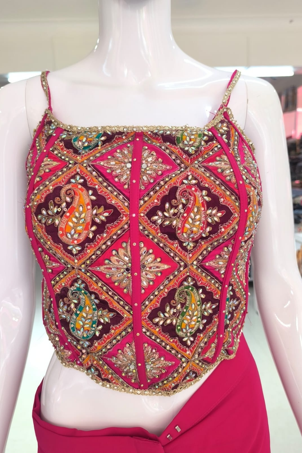 Embroidered Blouse Pink Ready to Wear Saree - Image 4