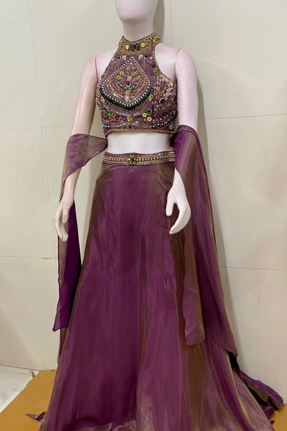 Plum- Purple color Jewelry Work Halter Neck Lehenga