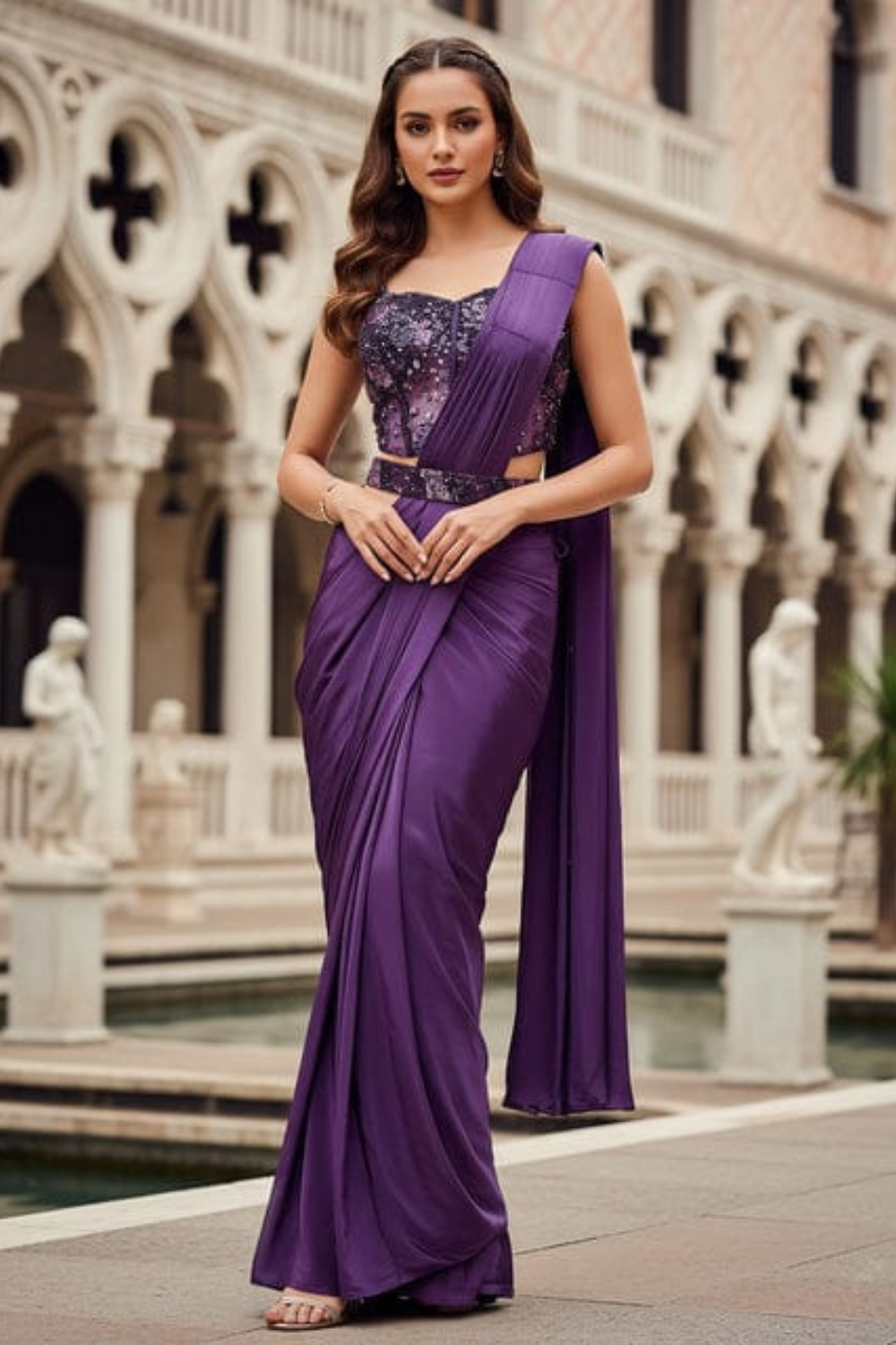 Purple Designer Blouse Ready to Wear Saree