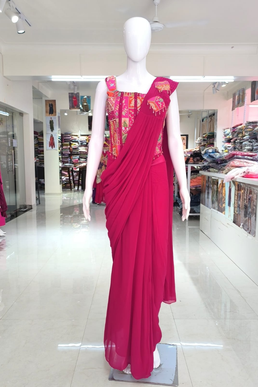 Stylish Blouse Pink Ready to Wear Saree - Image 2