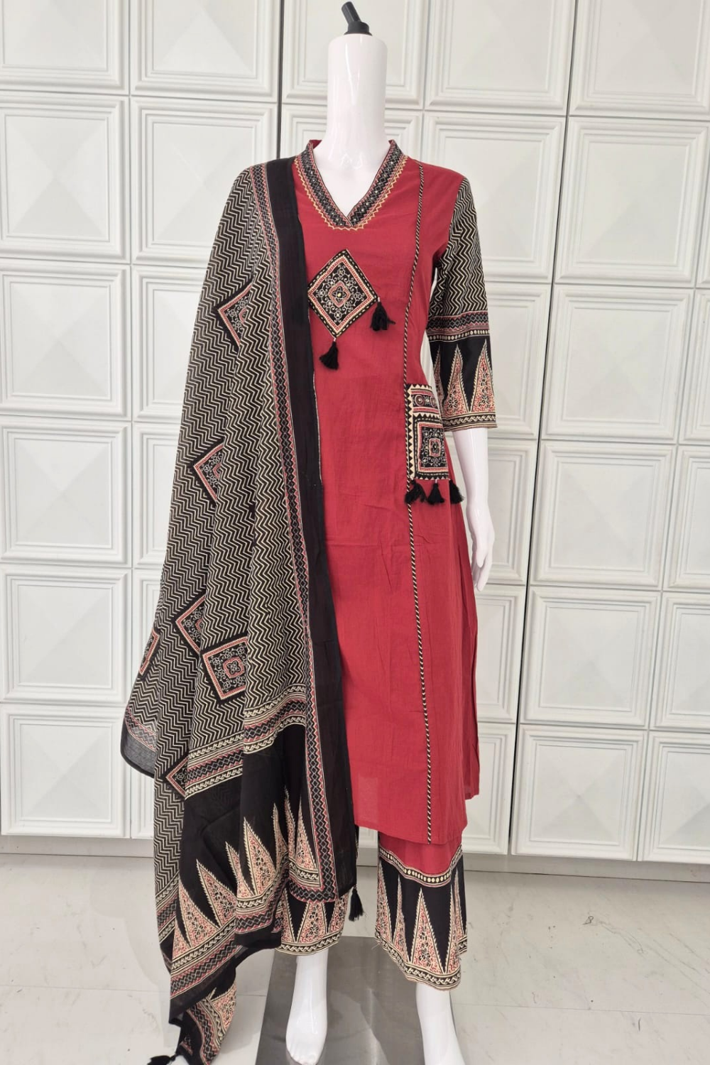Pure Cotton A-Line Patch Work 3 Piece Suit - Image 2
