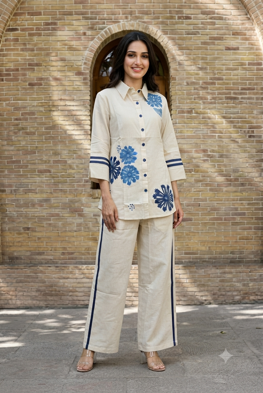 Floral Embroidered Cotton Co-Ord Set