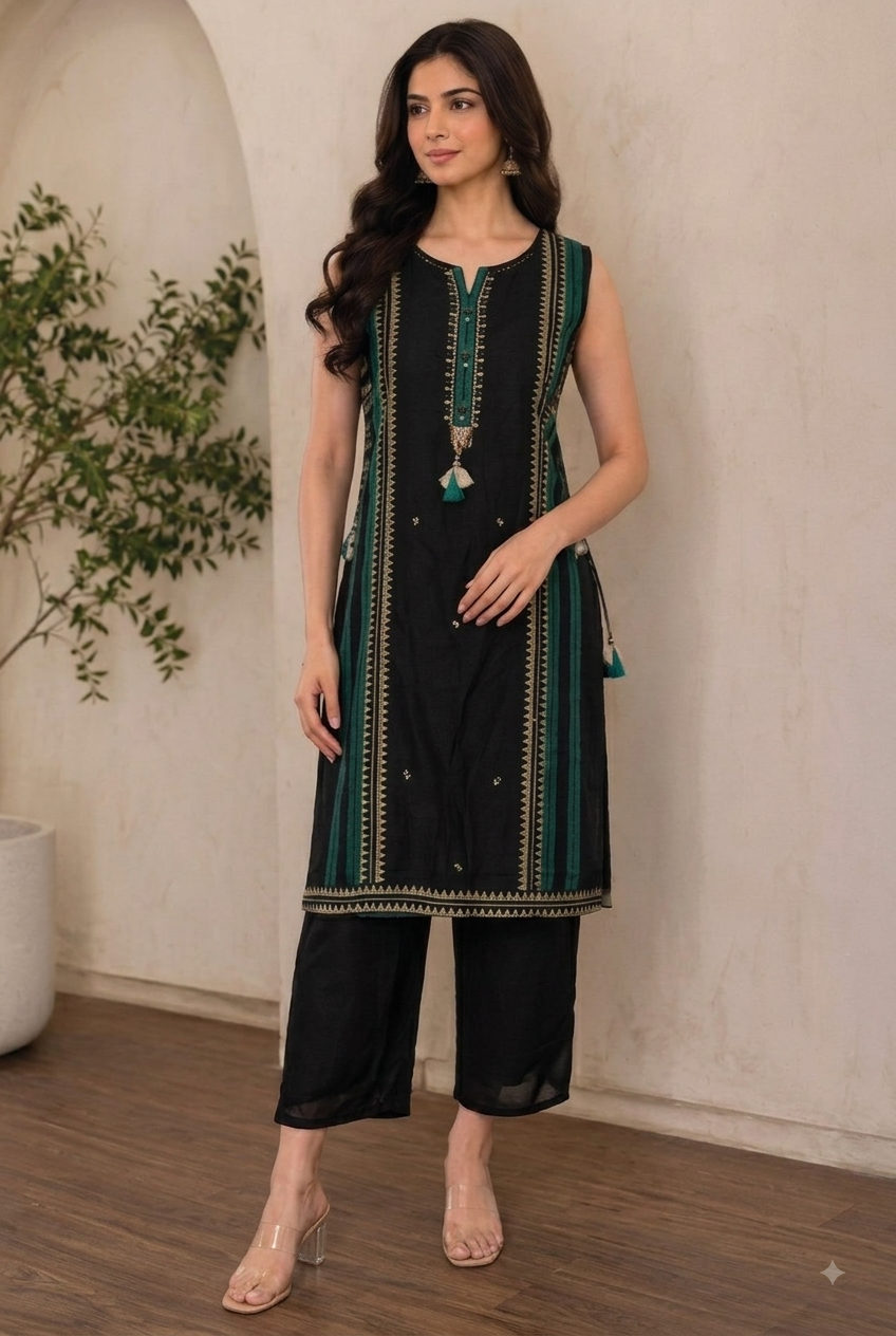 Black with Green Stylish Co-Ord Set