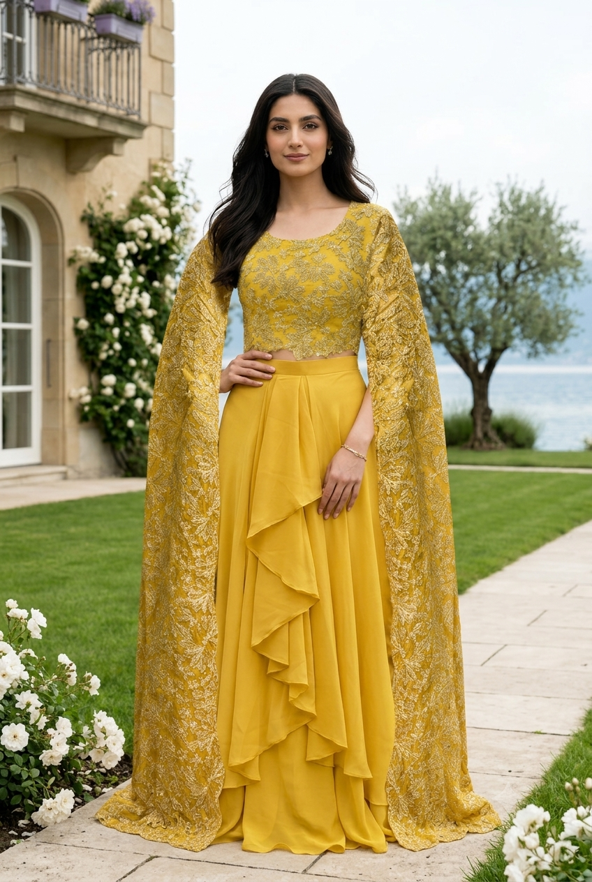 Cowl Skirt and Crop Top Designer Indo-Western Dress