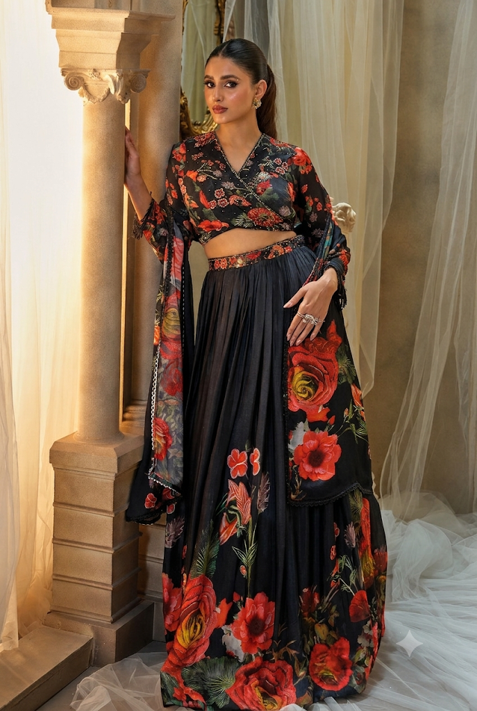 Georgette Stylish Black Indo-Westen Dress