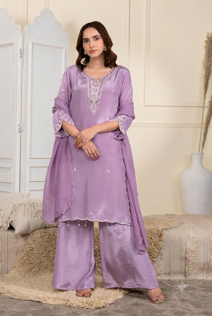 Lavender Silk 3 Piece Palazzo Suit